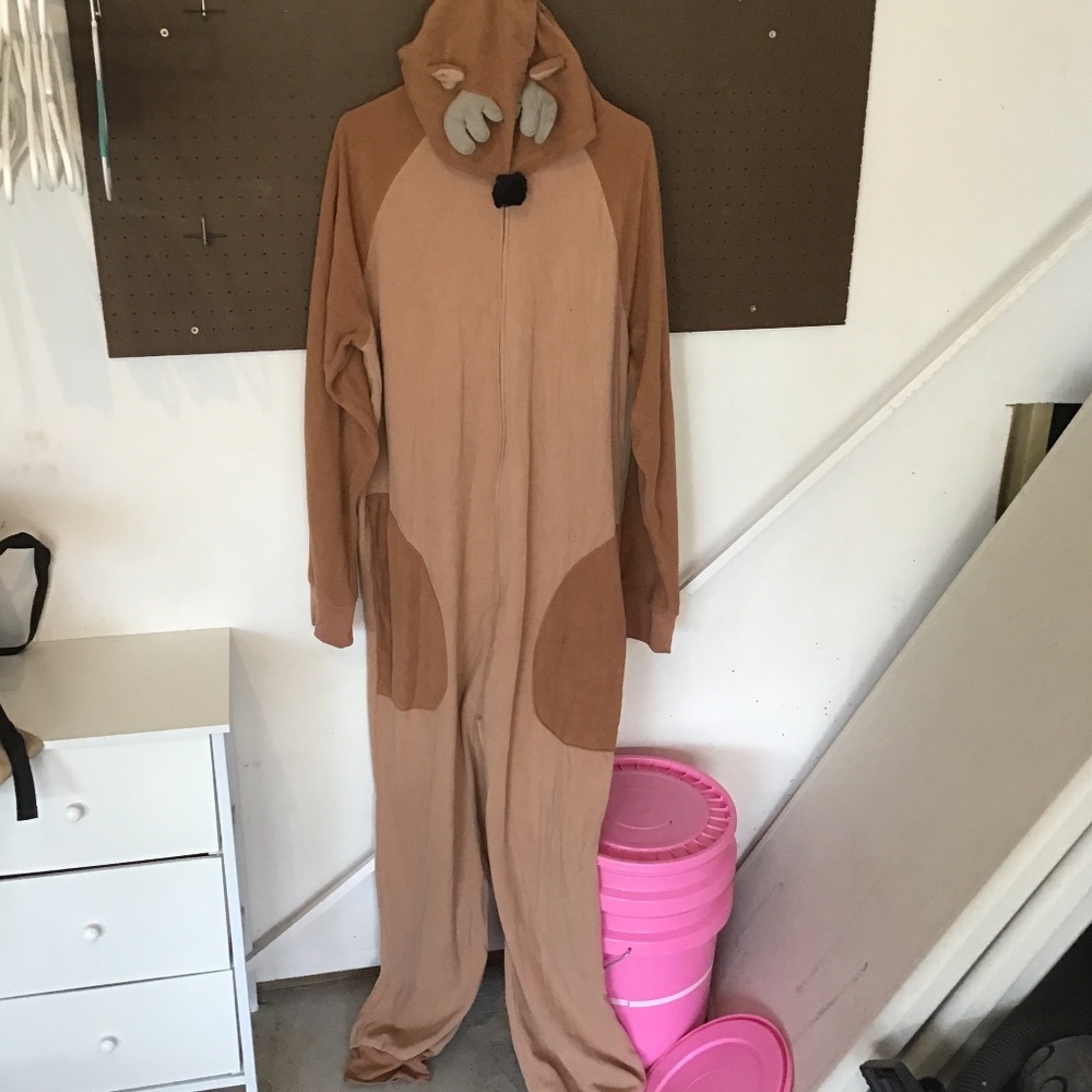 Men’s Reindeer Hooded One Piece Pajama Costume L